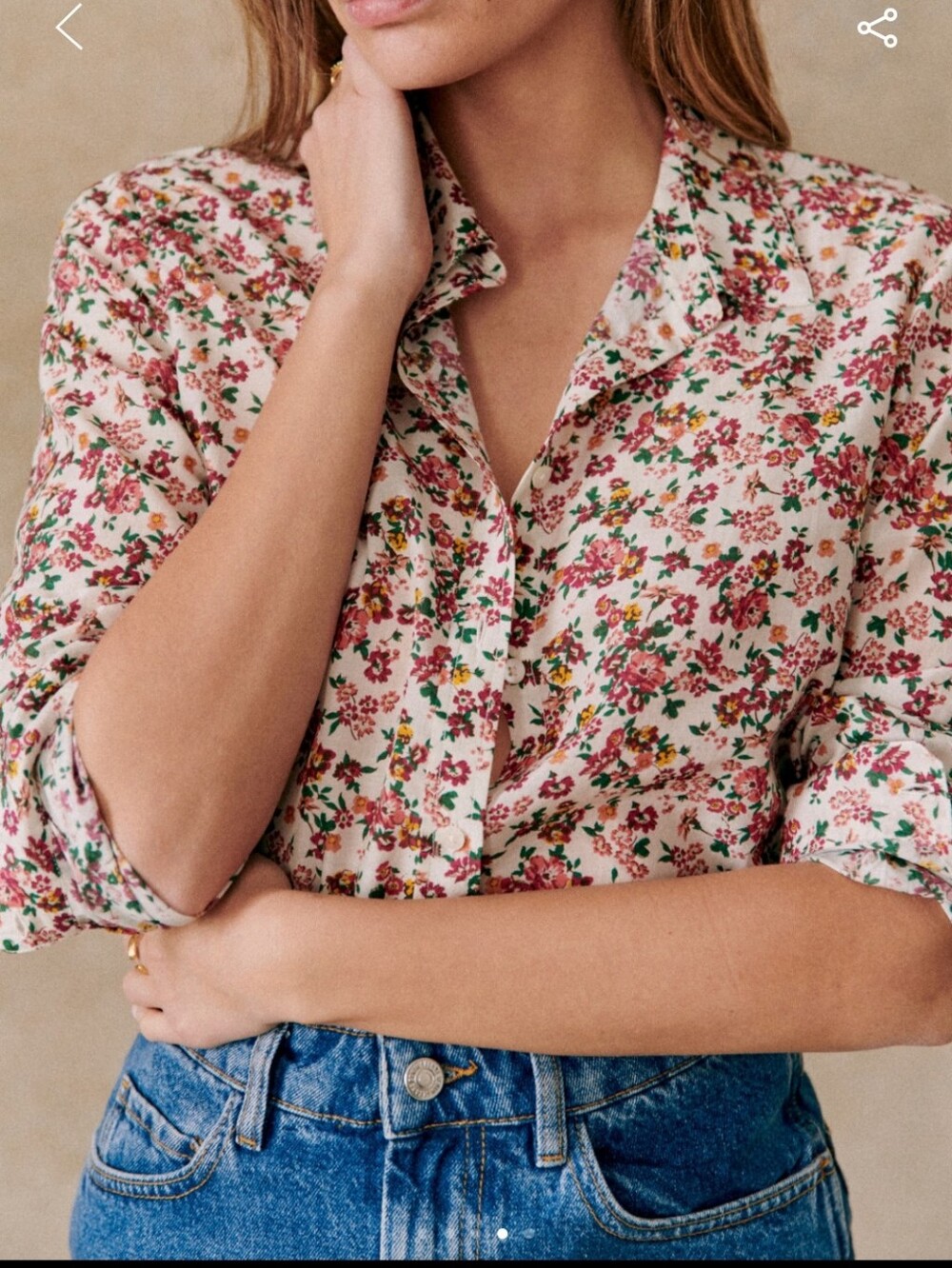 NWOT Sezane Pierro Shirt - Imprimé fleuri fond beige - Size 34